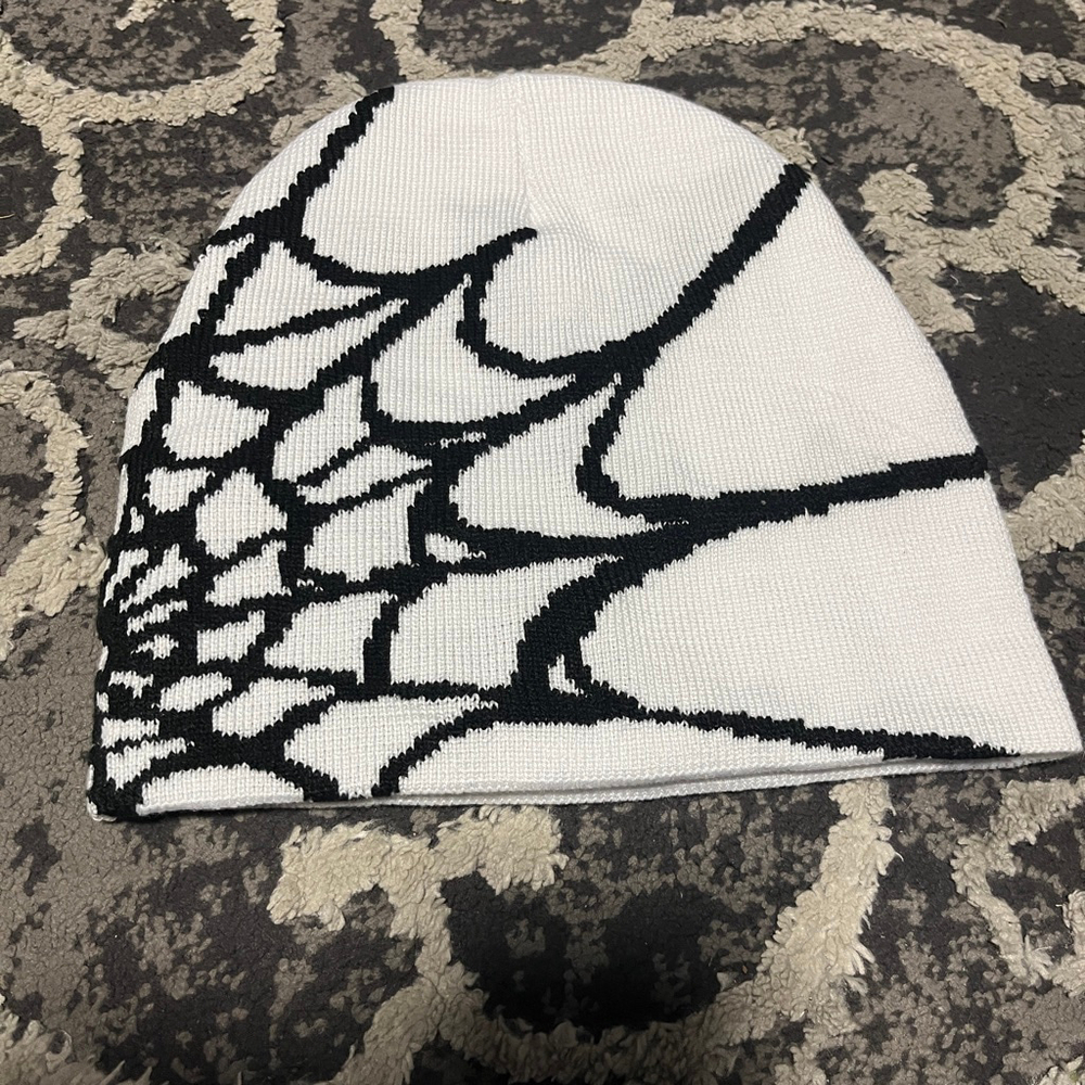 Unisex Unbranded Spiderweb Beanie One Size White Black